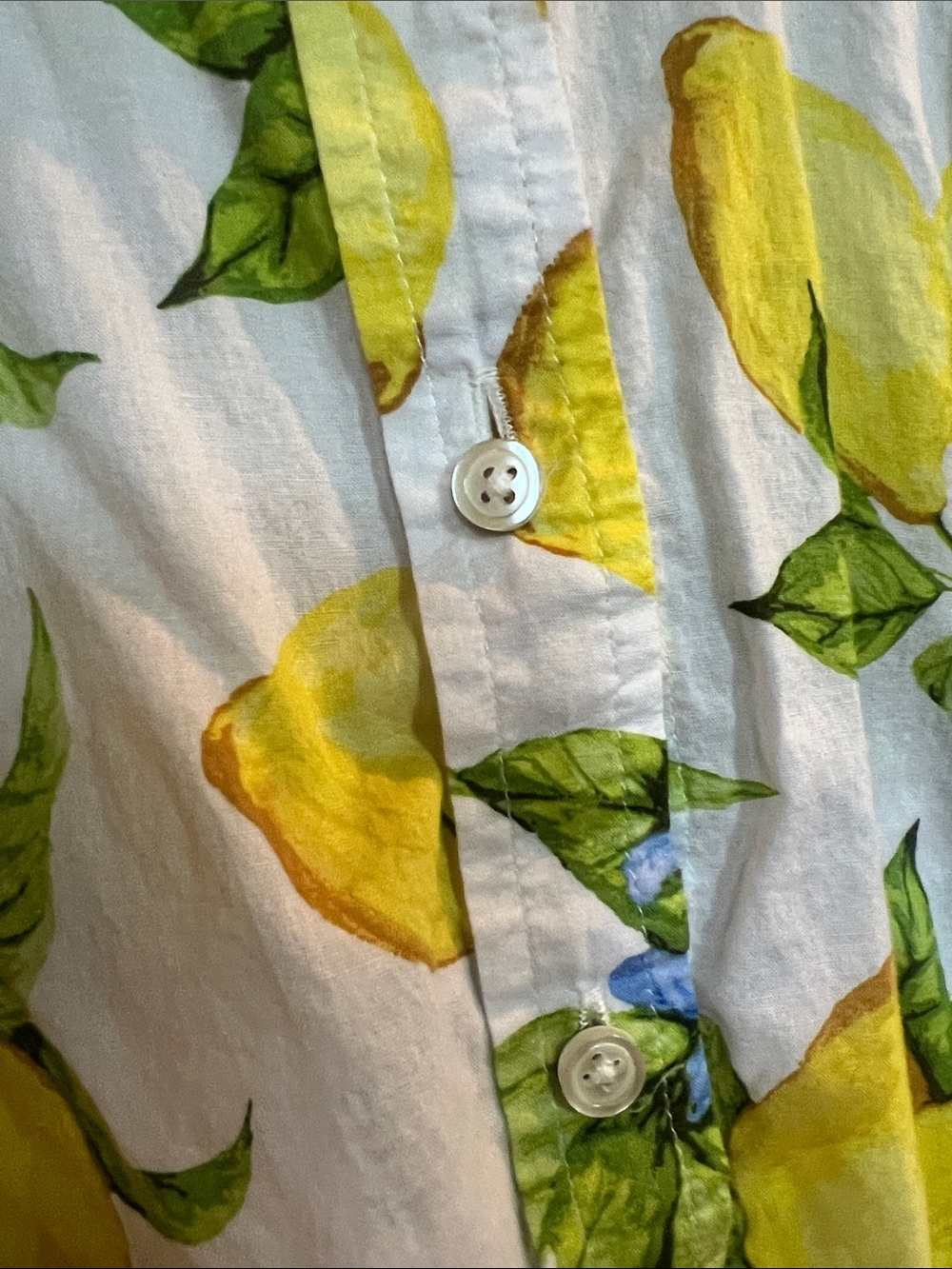Talbots Women's Lemon Print Button-Front Blouse - White/Yellow/Green - Picture 5 of 11